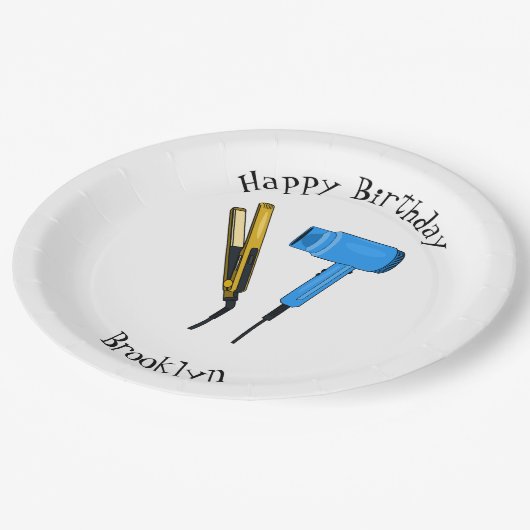 Haardroger en haarrechtse illustratie papieren bordje (Gekanteld)