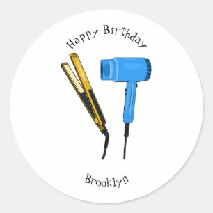 Haardroger en haarrechtse illustratie ronde sticker