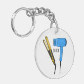 Haardroger en haarrechtse illustratie sleutelhanger (Voorkant Links)