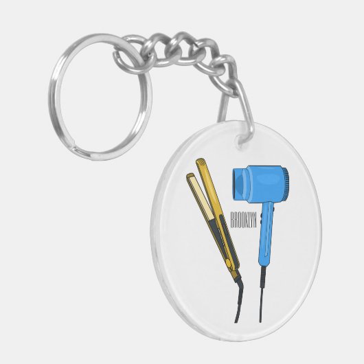 Haardroger en haarrechtse illustratie sleutelhanger (Voorkant Links)