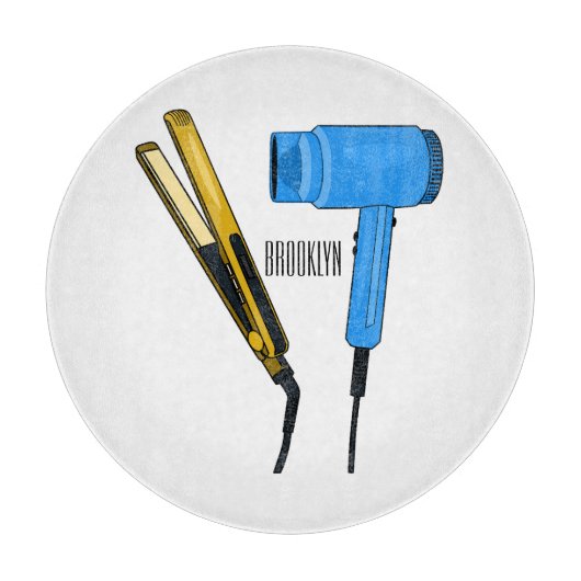 Haardroger en haarrechtse illustratie snijplank (Voorkant)