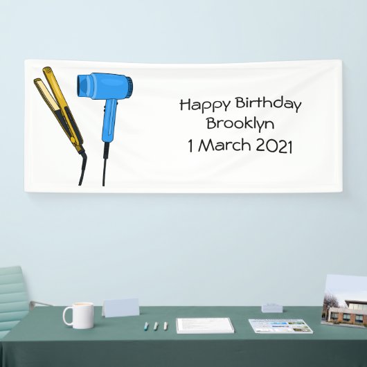 Haardroger en haarrechtse illustratie spandoek (Beurs)