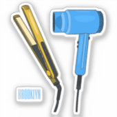 Haardroger en haarrechtse illustratie sticker (Voorkant)