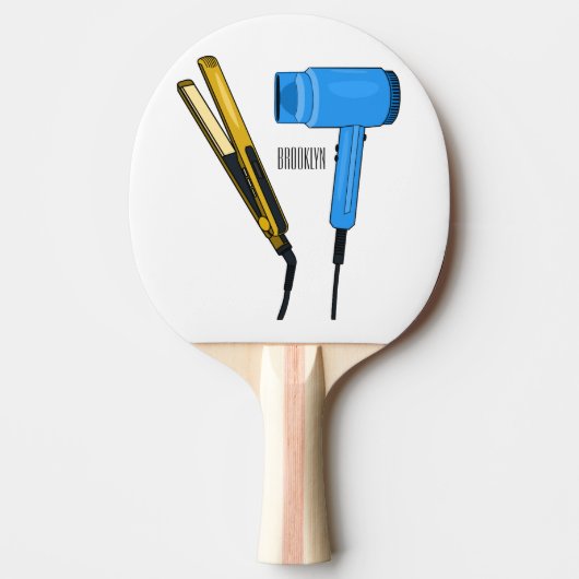 Haardroger en haarrechtse illustratie tafeltennisbatje (Voorkant)