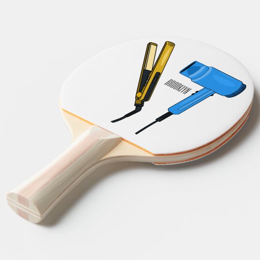 Haardroger en haarrechtse illustratie tafeltennisbatje (Voorkant Gekanteld)