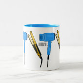 Haardroger en haarrechtse illustratie tweekleurige koffiemok (Center)