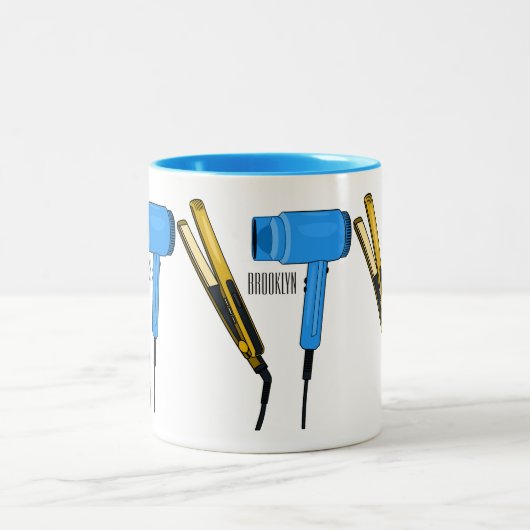 Haardroger en haarrechtse illustratie tweekleurige koffiemok (Center)