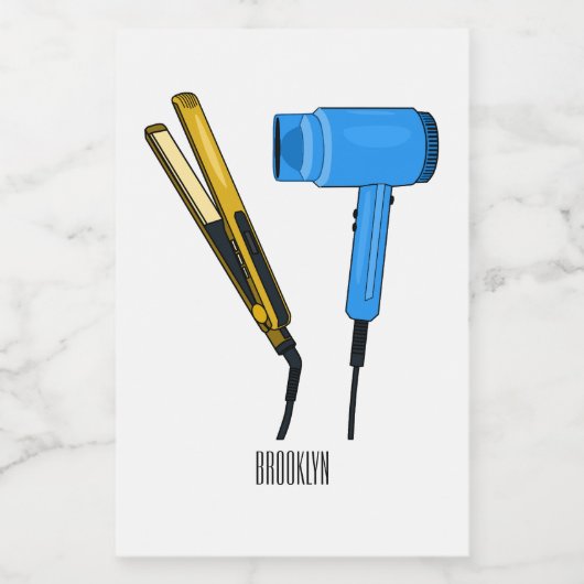 Haardroger en haarrechtse illustratie voedselcontainer etiket (Enkel label)