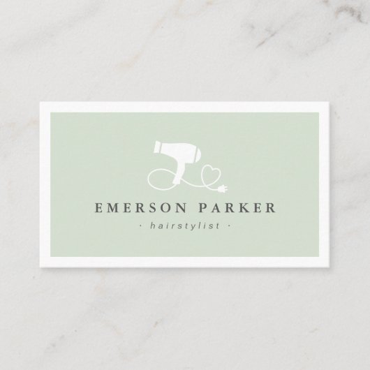 Haardroger, hartritmelampje, groene haarzuiger visitekaartje (Voorkant)