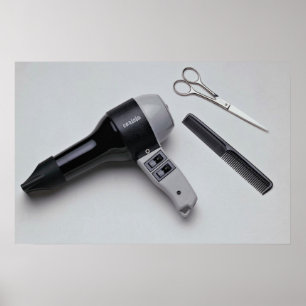 Haardroger met schaar en kam poster