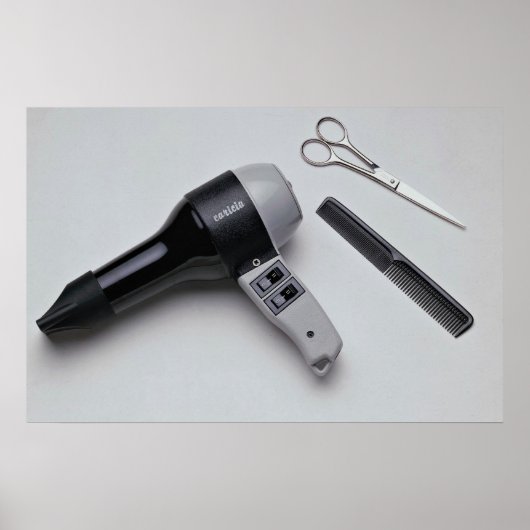 Haardroger met schaar en kam poster (Voorkant)