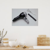 Haardroger met schaar en kam poster (Keuken)