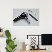 Haardroger met schaar en kam poster (Thuiskantoor)