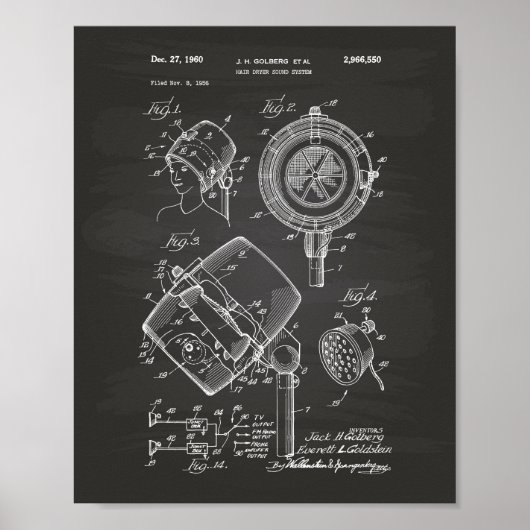 Haardroger Systeem 1960 Patent Art Chalkboard Poster (Voorkant)