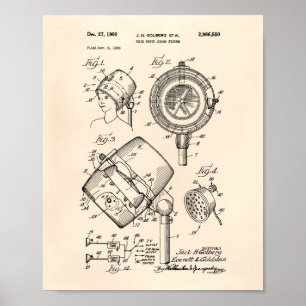 Haardroger Systeem 1960 Patent Art Old Peper Poster