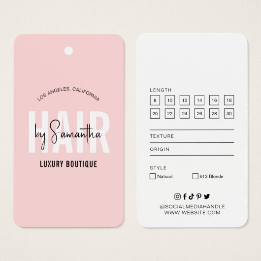 Haarextensies Boutique Modern Hang Label Roze Visitekaartje (Voorkant /achterkant)