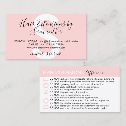Haarextensies vermijdt adviezen nazorg visitekaartje (Voorkant / Achterkant)