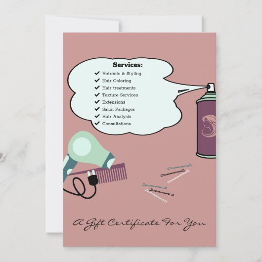 Haargereedschap Roze Salon Cadeaubon Platte Kaart (Voorkant)