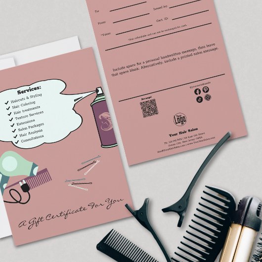 Haargereedschap Roze Salon Cadeaubon Platte Kaart