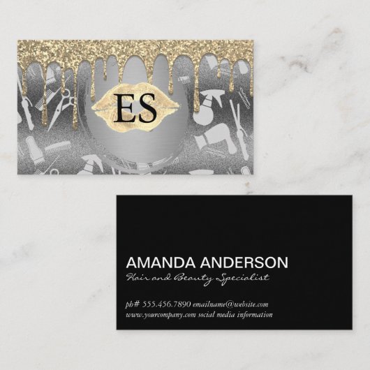 Haargereedschappen | Kiss Glitter Drip Visitekaartje (Voorkant / Achterkant)