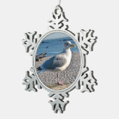 Haargull op een houten omheining tin sneeuwvlok ornament (Rechts)