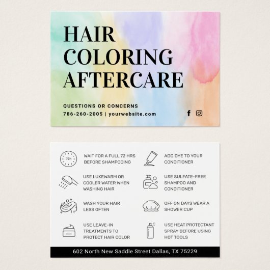 Haarkleurstof Aftercare Visitekaartje (Voorkant /achterkant)