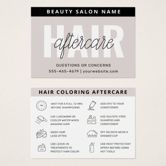 Haarkleurstof Aftercare Visitekaartje (Voorkant /achterkant)