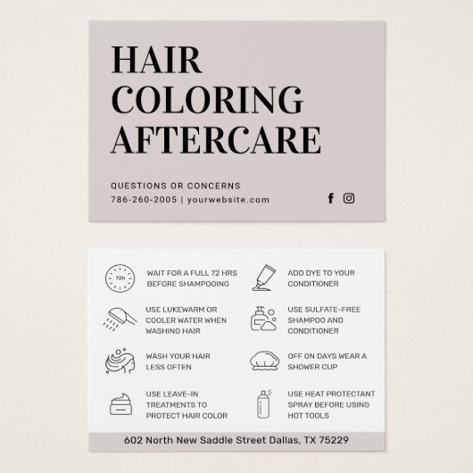 Haarkleurstof Aftercare Visitekaartje (Voorkant /achterkant)