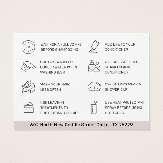 Haarkleurstof Aftercare Visitekaartje (Achterkant)