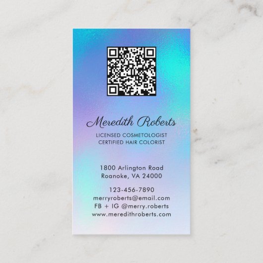 Haarkleurstof Stylist Opal Blue QR Code Monogram Visitekaartje (Achterkant)