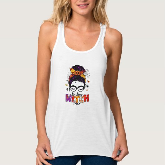 Haarknot Halloween Rustende Heks Tanktop (Voorkant)