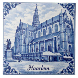 Haarlem church Delft Blue style ceramic tile Tegeltje