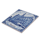 Haarlem church Delft Blue style ceramic tile Tegeltje (Zijkant)