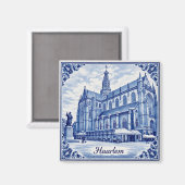 Haarlem church Delft Blue style magnet (Voorkant / Achterkant)