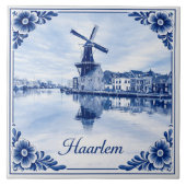 Haarlem windmill Delft Blue style ceramic tile Tegeltje (Voorkant)