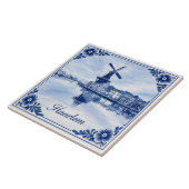 Haarlem windmill Delft Blue style ceramic tile Tegeltje (Zijkant)