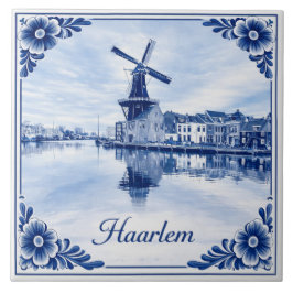 Haarlem windmolen Delfts Blauw stijl keramische te Tegeltje