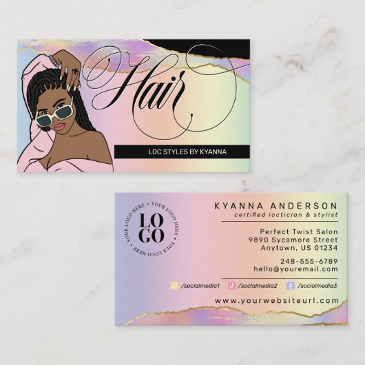 Haarlijst, Braids, Lock, Salon, Aangepaste Logo bu Visitekaartje (Voorkant / Achterkant)