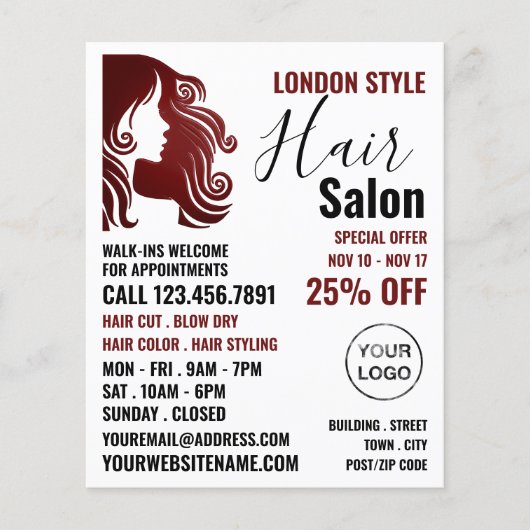 Haarlogo, Kapsalon, Kapsalon Advertentie Flyer (Voorkant)