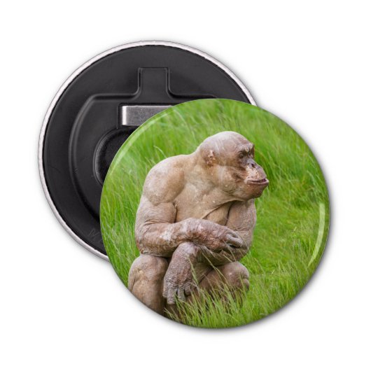 Haarloze chimpansee button flesopener (Voorkant)