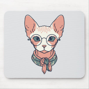 Haarloze Sphynx Kat draagt een bril Muismat