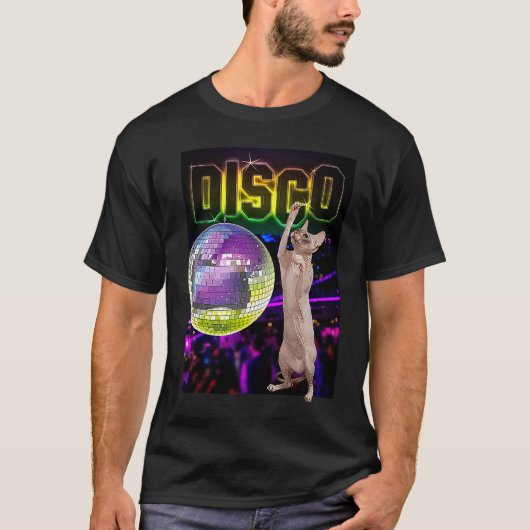 Haarloze Sphynx Kat in de Disco Dansende Kat T-shirt (Voorkant)