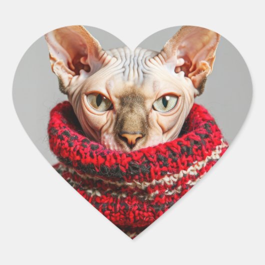 Haarloze Sphynx Kat in een trui Hart Sticker (Voorkant)