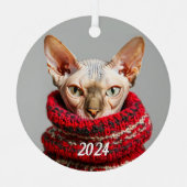 Haarloze Sphynx Kat in een trui Metalen Ornament (Voorkant)