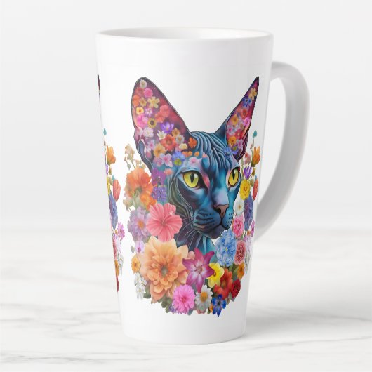 Haarloze Sphynx Kat Kunst Bloemig Latte Mok (Rechterhoek)