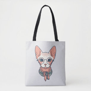 Haarloze Sphynx Kat met bril Tote Bag