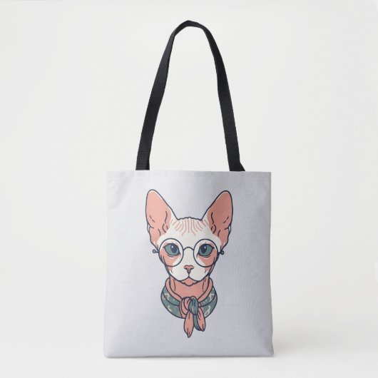 Haarloze Sphynx Kat met bril Tote Bag (Voorkant)