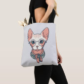 Haarloze Sphynx Kat met bril Tote Bag (Dichtbij)