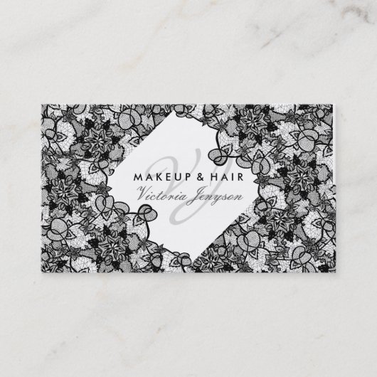 Haarmake-up florale zwarte hand getekend patroon visitekaartje (Voorkant)