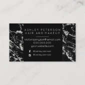 Haarmake-up zwarte witte zilverkleurige typografie visitekaartje (Achterkant)